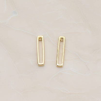 Flattened Rectangle Mini Brick Link Ear Post, 2 Pc - Glossy Gold (ER.379)