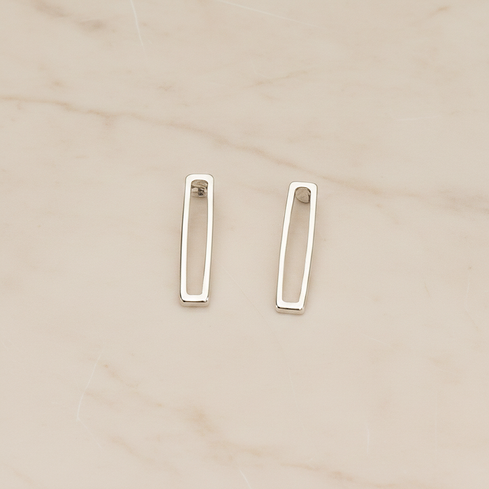 Flattened Rectangle Mini Brick Link Ear Post, 2 Pc - Glossy Original Rhodium (ER.379)
