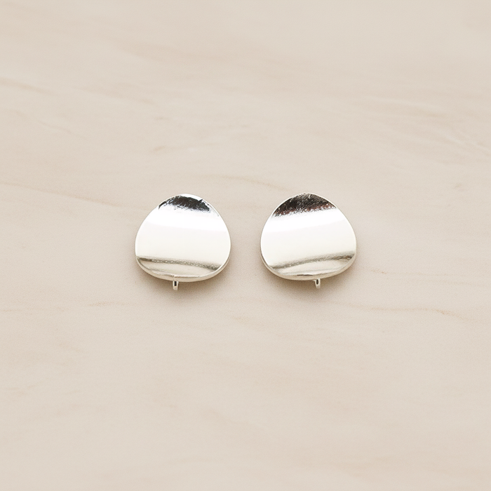 Wave Round Ear Post, 2 Pc - Matte Original Rhodium (ER.394)