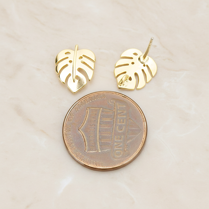 Small Monstera Realistic Leaf Ear Post, 2 Pc (ER.439)