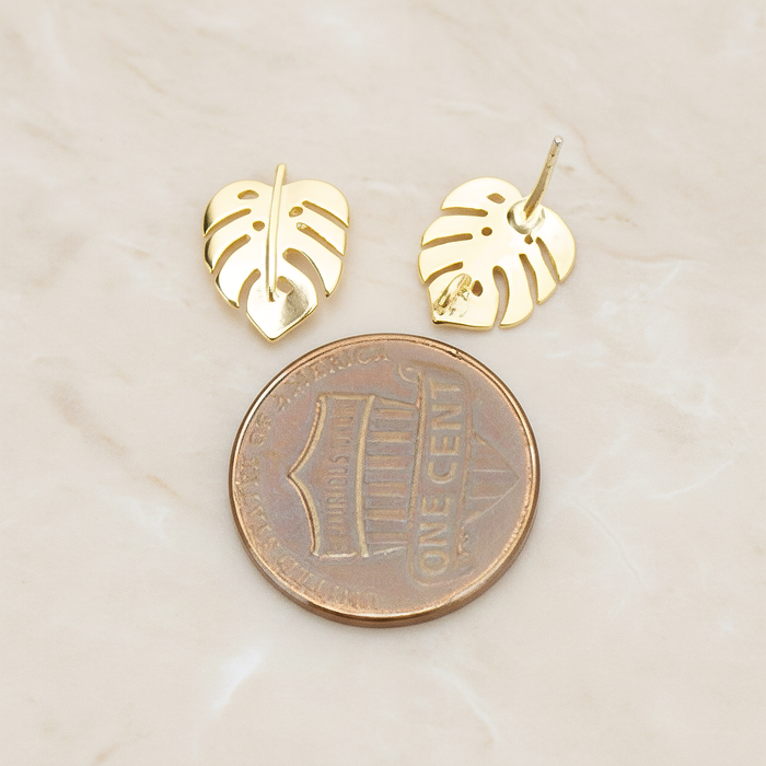 Small Monstera Realistic Leaf Ear Post, 2 Pc (ER.439)