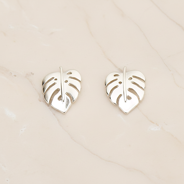 Small Monstera Realistic Leaf Ear Post, 2 Pc (ER.439)