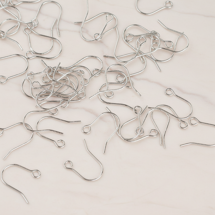 Small French Earwire, 60 Pc - Glossy Original Rhodium (ER.653)