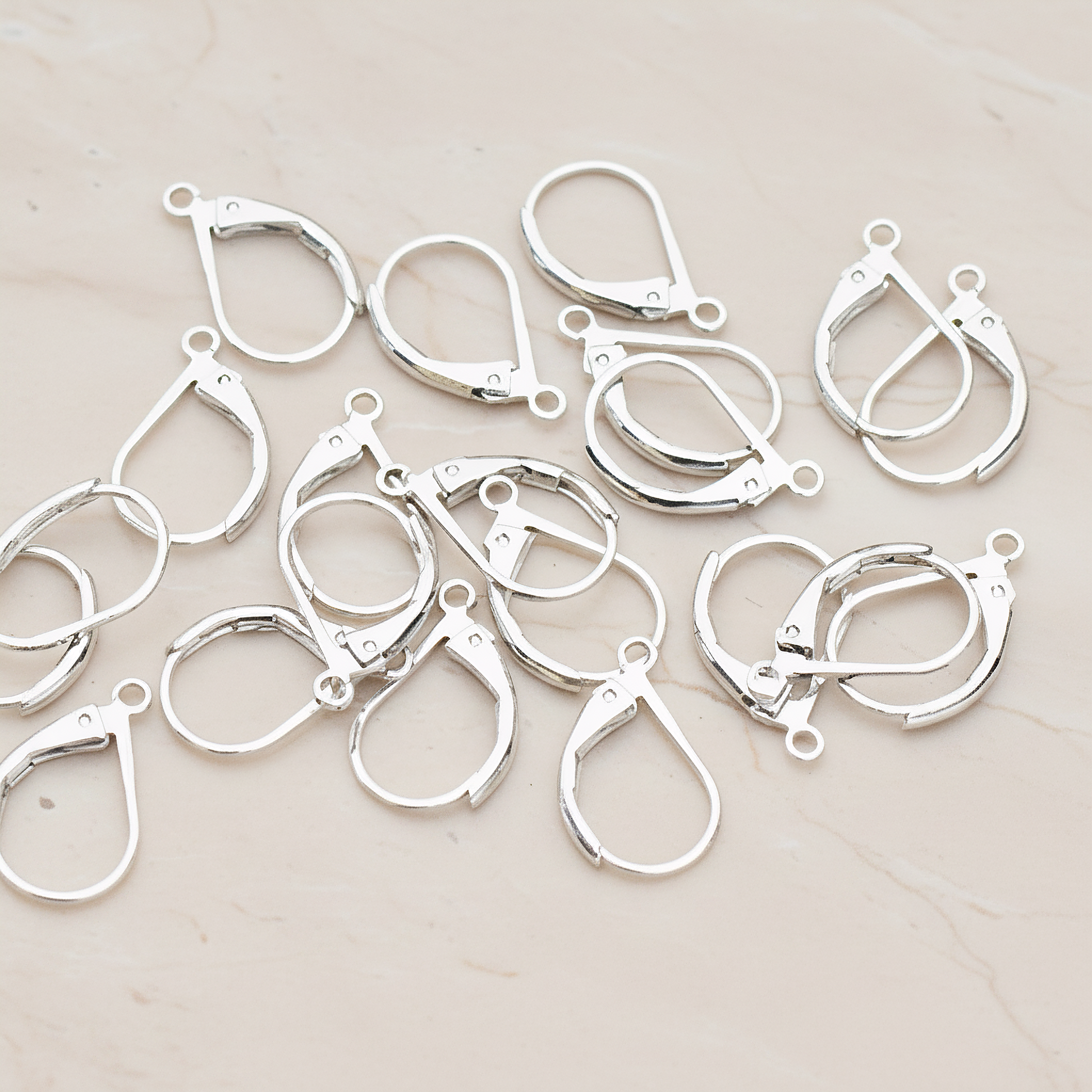 Large Leverback Ear Hook, 8 Pc - Glossy Original Rhodium (ER.658-02)