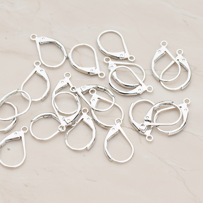 Large Leverback Ear Hook, 8 Pc - Glossy Original Rhodium (ER.658-02)