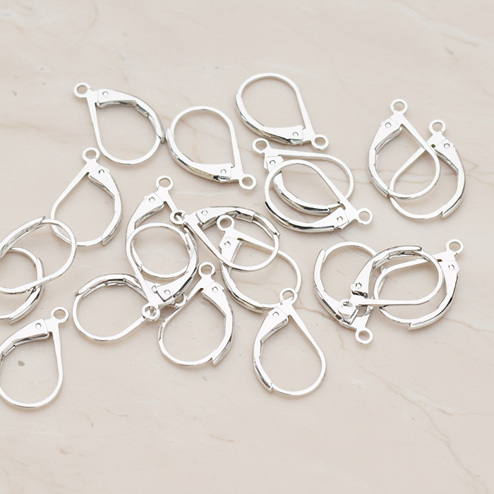 Large Leverback Ear Hook, 8 Pc - Glossy Original Rhodium (ER.658-02)