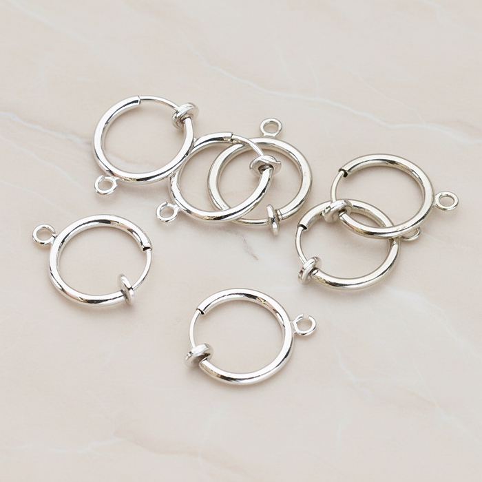 Round Hoop Earwire for Non-Pierced Clip-On Hoops, 8 Pc - Glossy Original Rhodium (ER.659)