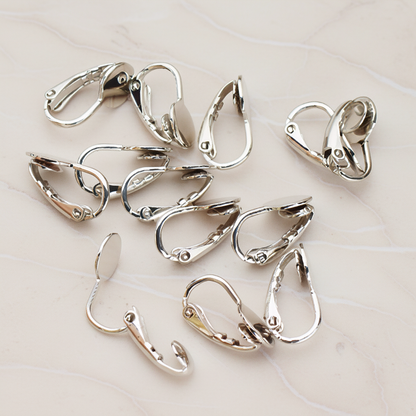 Clip-On Pad Earring Finding for Non-Pierced Ears, 8 Pc - Glossy Original Rhodium (ER.669-01)