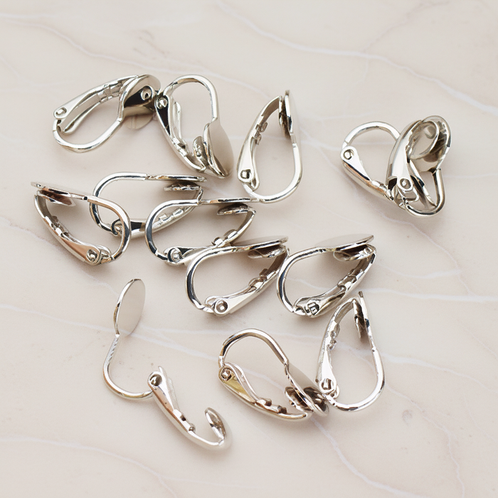 Clip-On Pad Earring Finding for Non-Pierced Ears, 8 Pc - Glossy Original Rhodium (ER.669-01)