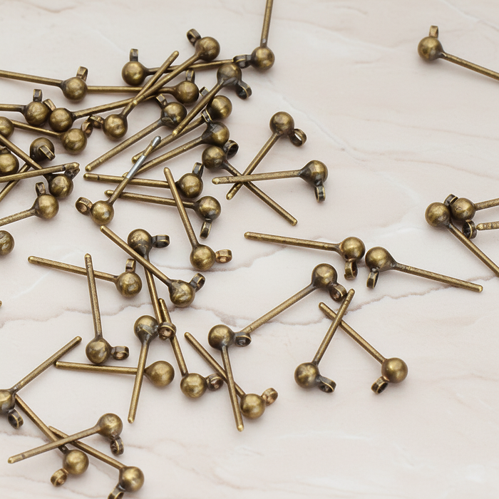 Ball Ear Post, 10 Pc - Antique Brass (ER.670)