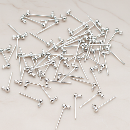Ball Ear Post, 10 Pc - Glossy Original Rhodium (ER.670)