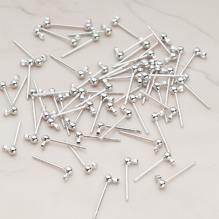 Ball Ear Post, 10 Pc - Glossy Original Rhodium (ER.670)