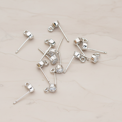 Textured Round Framed Clear Crystal Cubic Zirconia Ear Post, 4 Pc (ER.675)