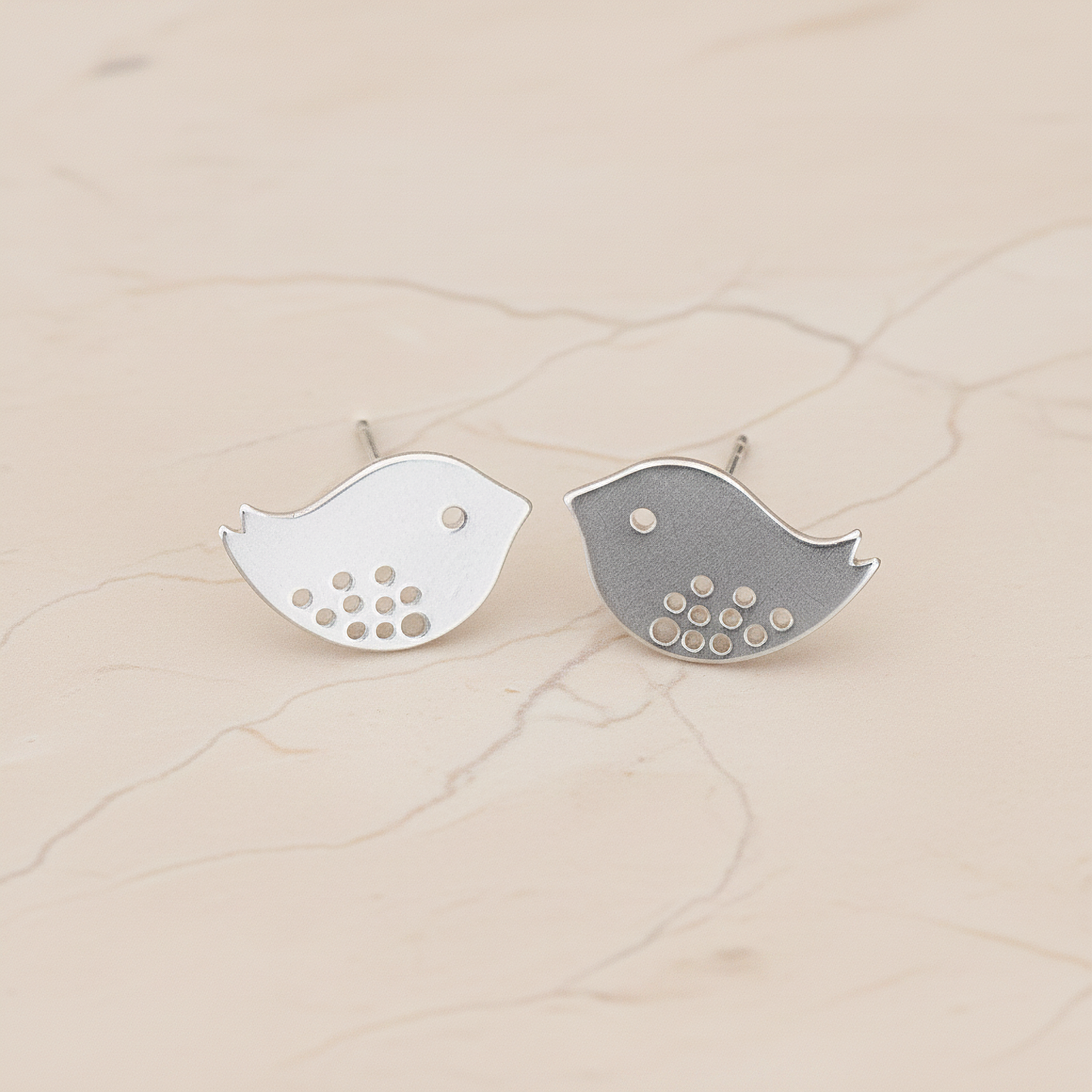 Sparrow Bird Ear Post, 2 Pc - Matte Original Rhodium (ER.722)