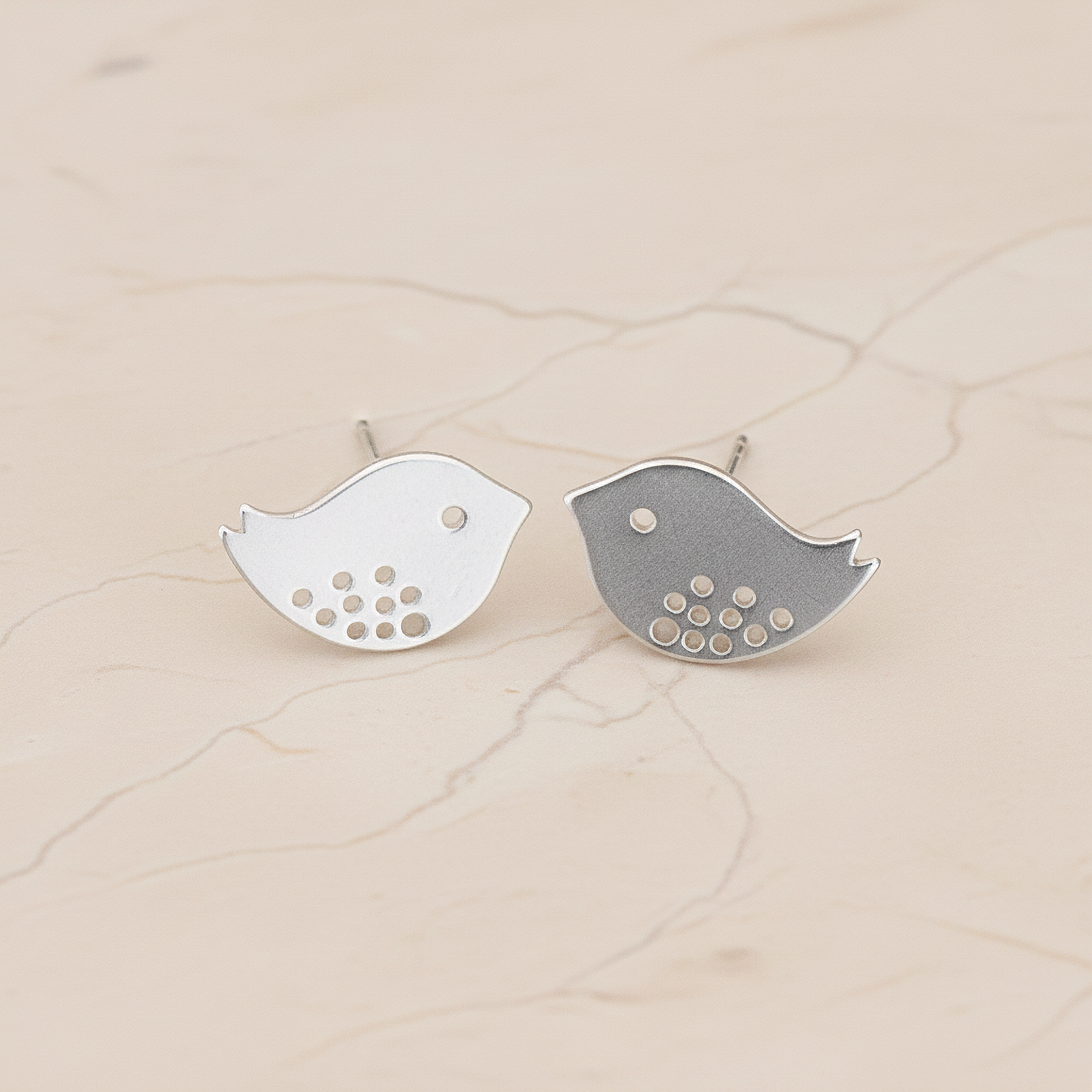 Sparrow Bird Ear Post, 2 Pc - Matte Original Rhodium (ER.722)
