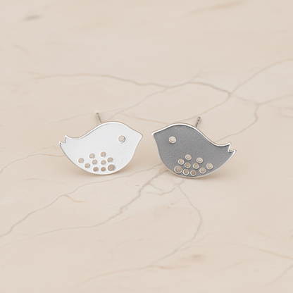 Sparrow Bird Ear Post, 2 Pc - Matte Original Rhodium (ER.722)