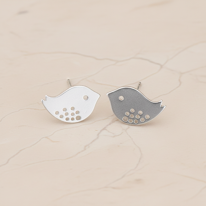 Sparrow Bird Ear Post, 2 Pc - Matte Original Rhodium (ER.722)