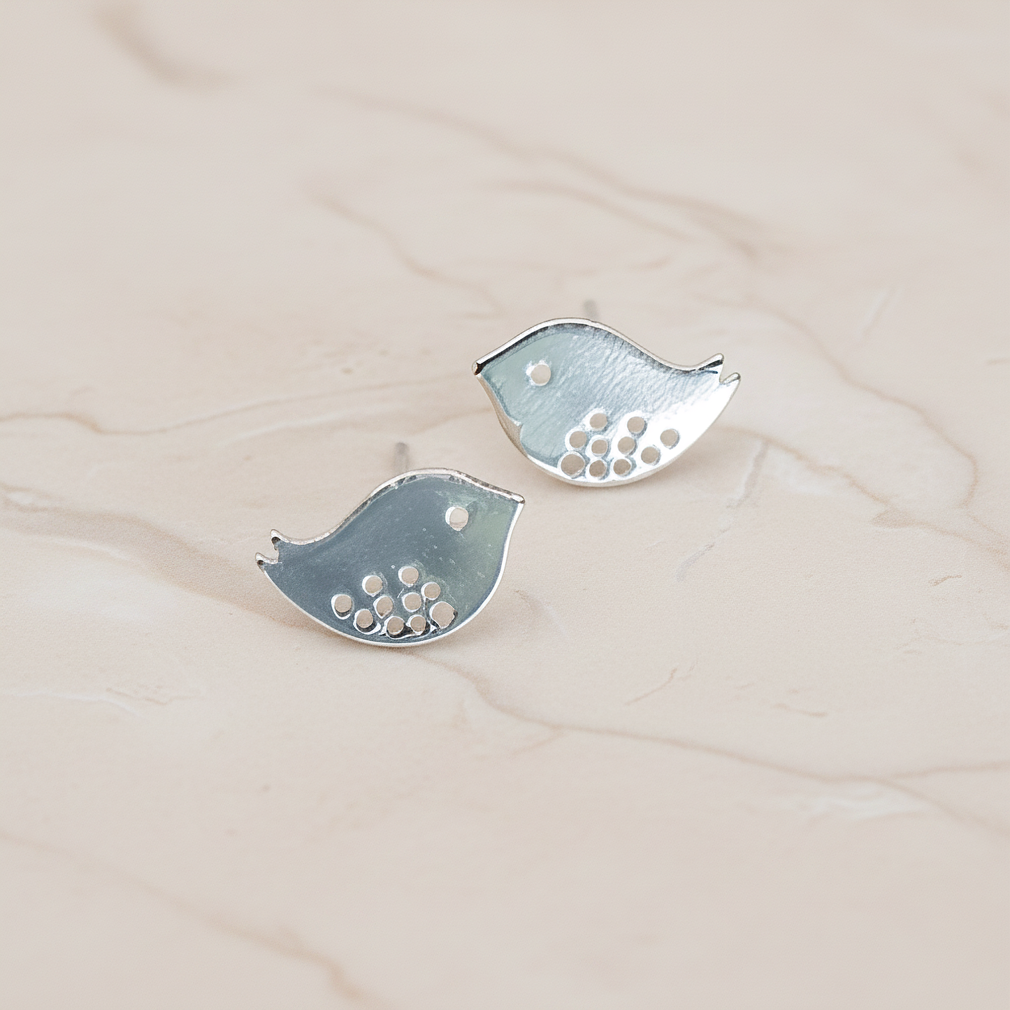 Sparrow Bird Ear Post, 2 Pc - Glossy Original Rhodium (ER.722)