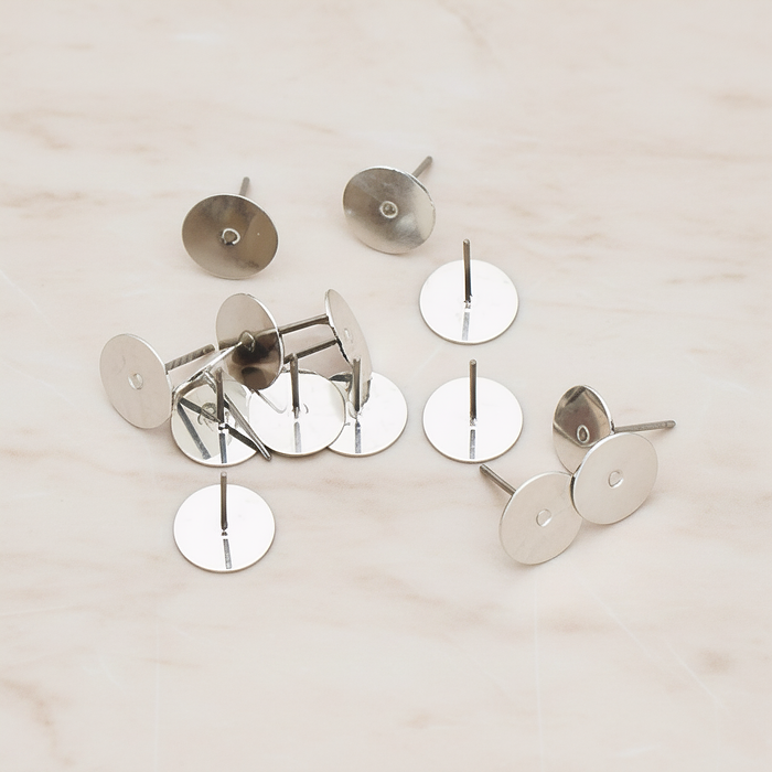 Round Pad with 925 Sterling Silver Ear Post, 12 Pc - 10mm (ER.873)