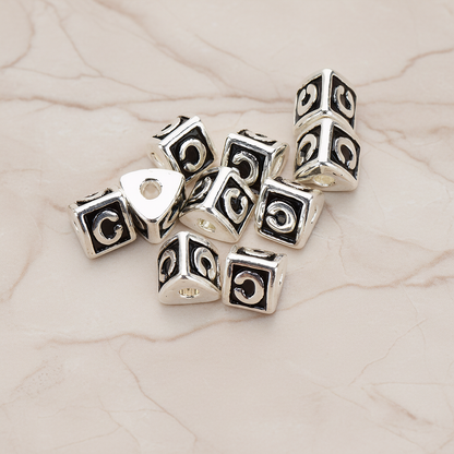 Triangle Cube Initial Metal Bead, 2 Pc on warm marble background (PD.1136)