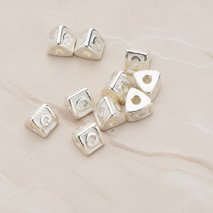 Triangle Cube Initial Metal Bead, 2 Pc on warm marble background (PD.1136)
