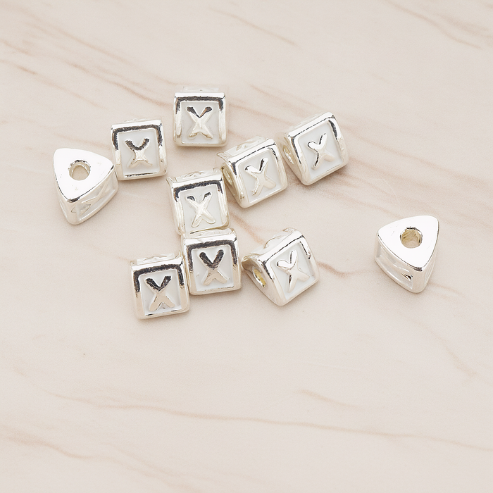 Triangle Cube Initial Metal Bead, 2 Pc on warm marble background (PD.1136)