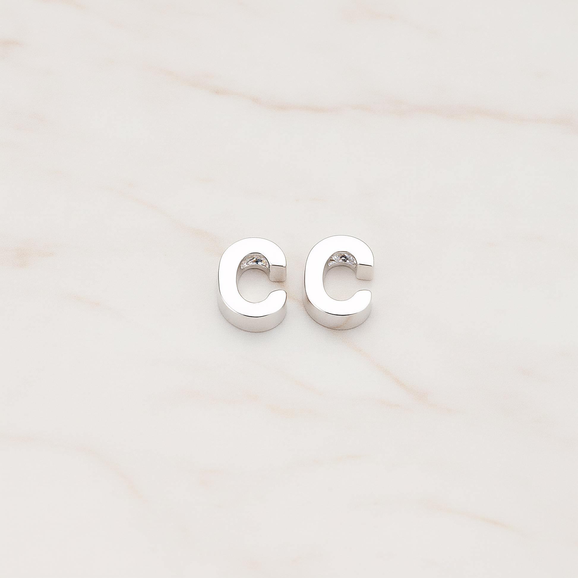 3D Initials Pendant, 2 Pc on warm marble background (PD.198)