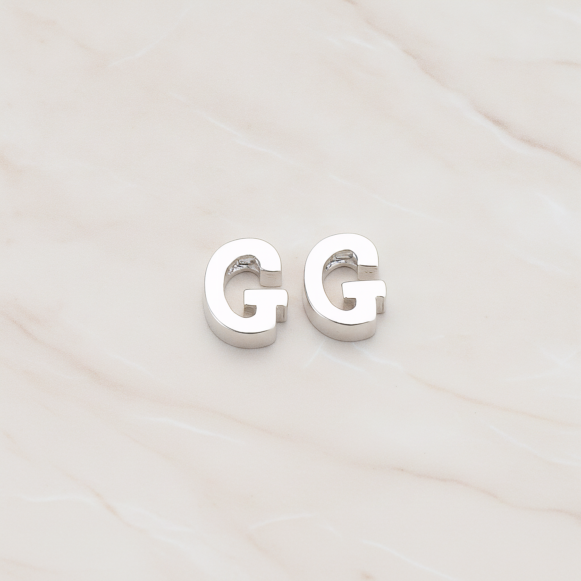 3D Initials Pendant, 2 Pc on warm marble background (PD.198)