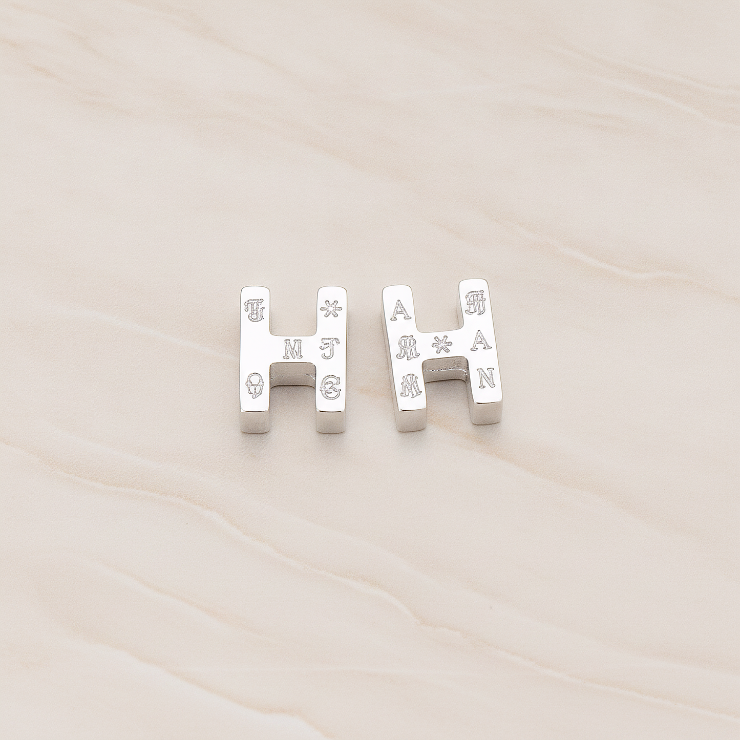 3D Initials Pendant, 2 Pc on warm marble background (PD.198)