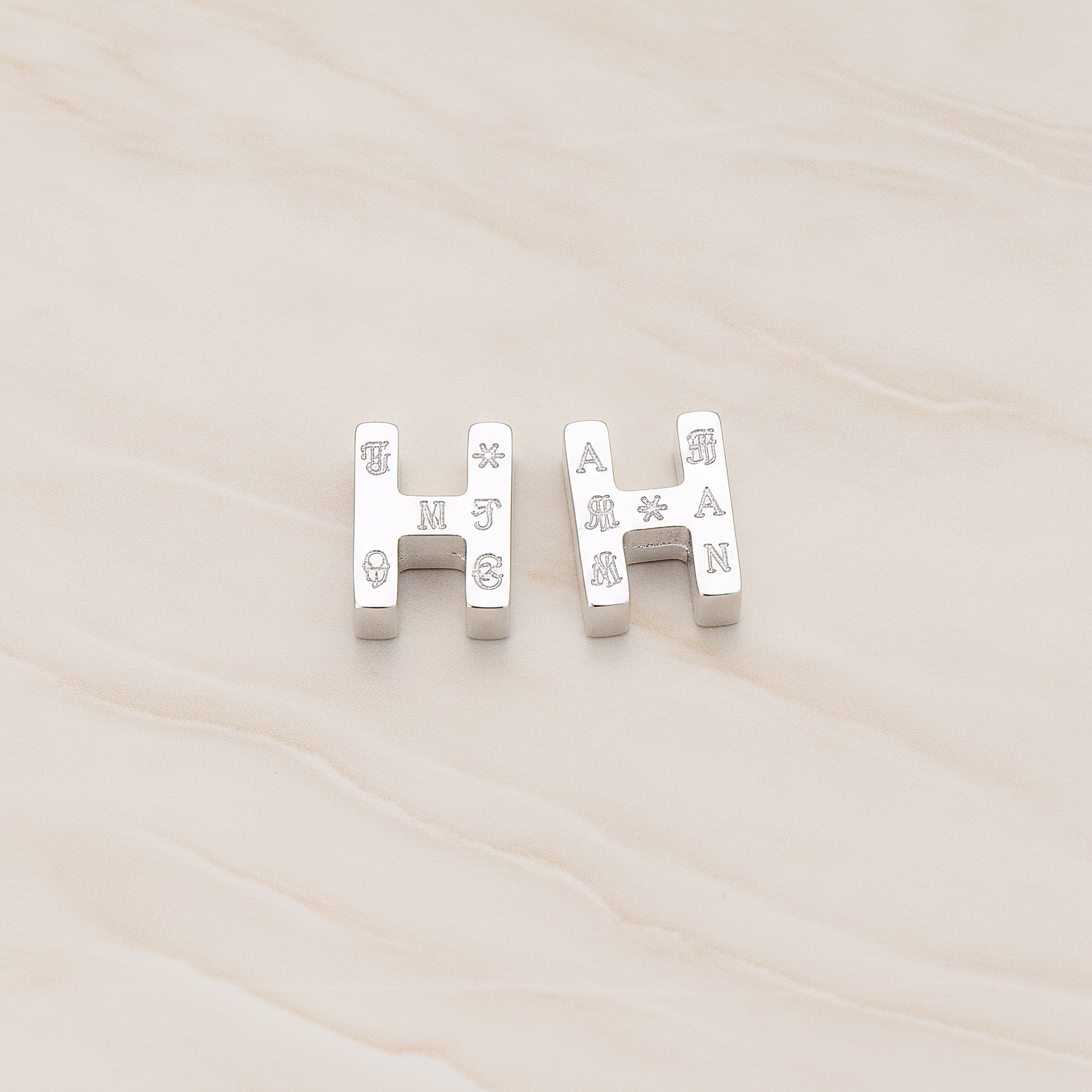 3D Initials Pendant, 2 Pc on warm marble background (PD.198)