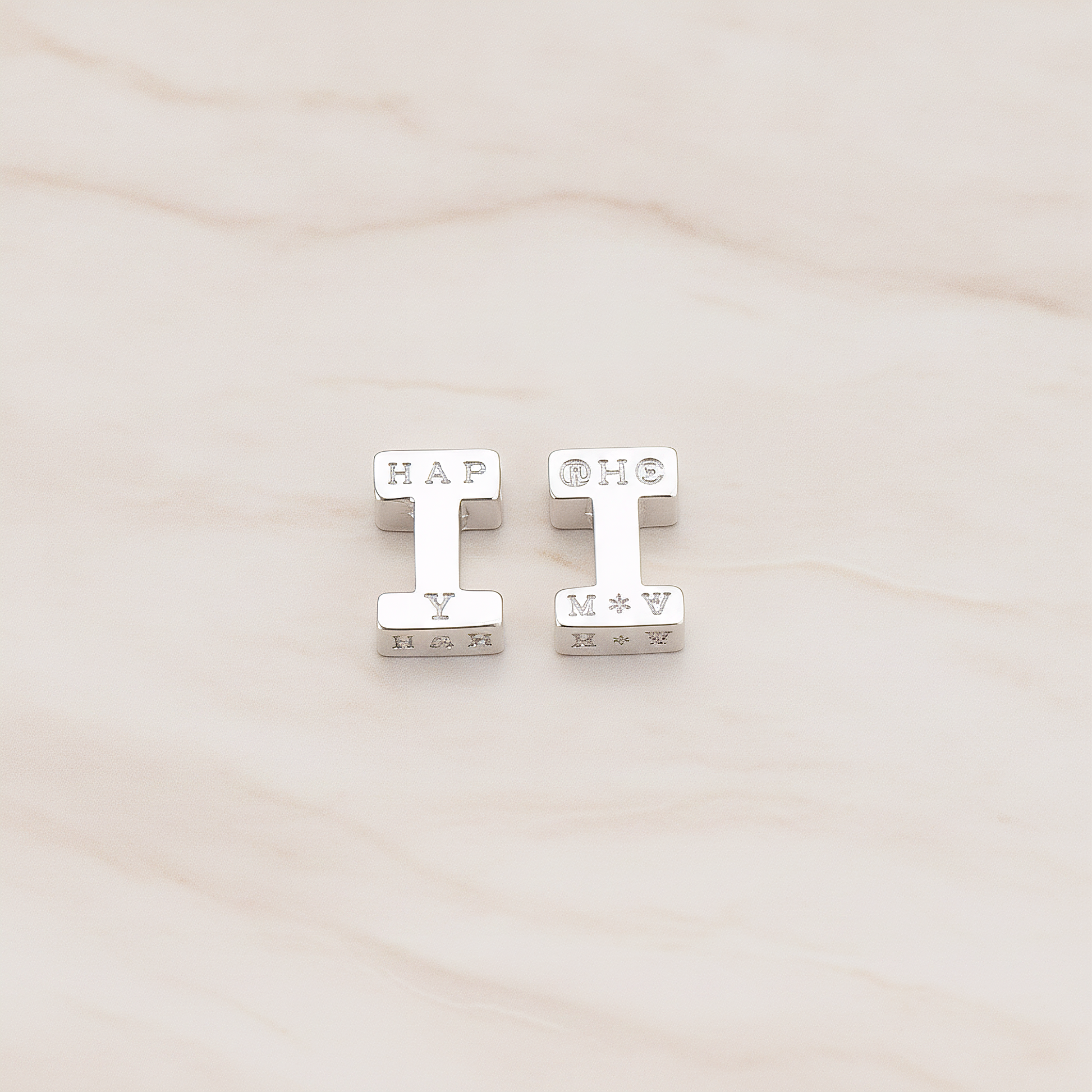 3D Initials Pendant, 2 Pc on warm marble background (PD.198)