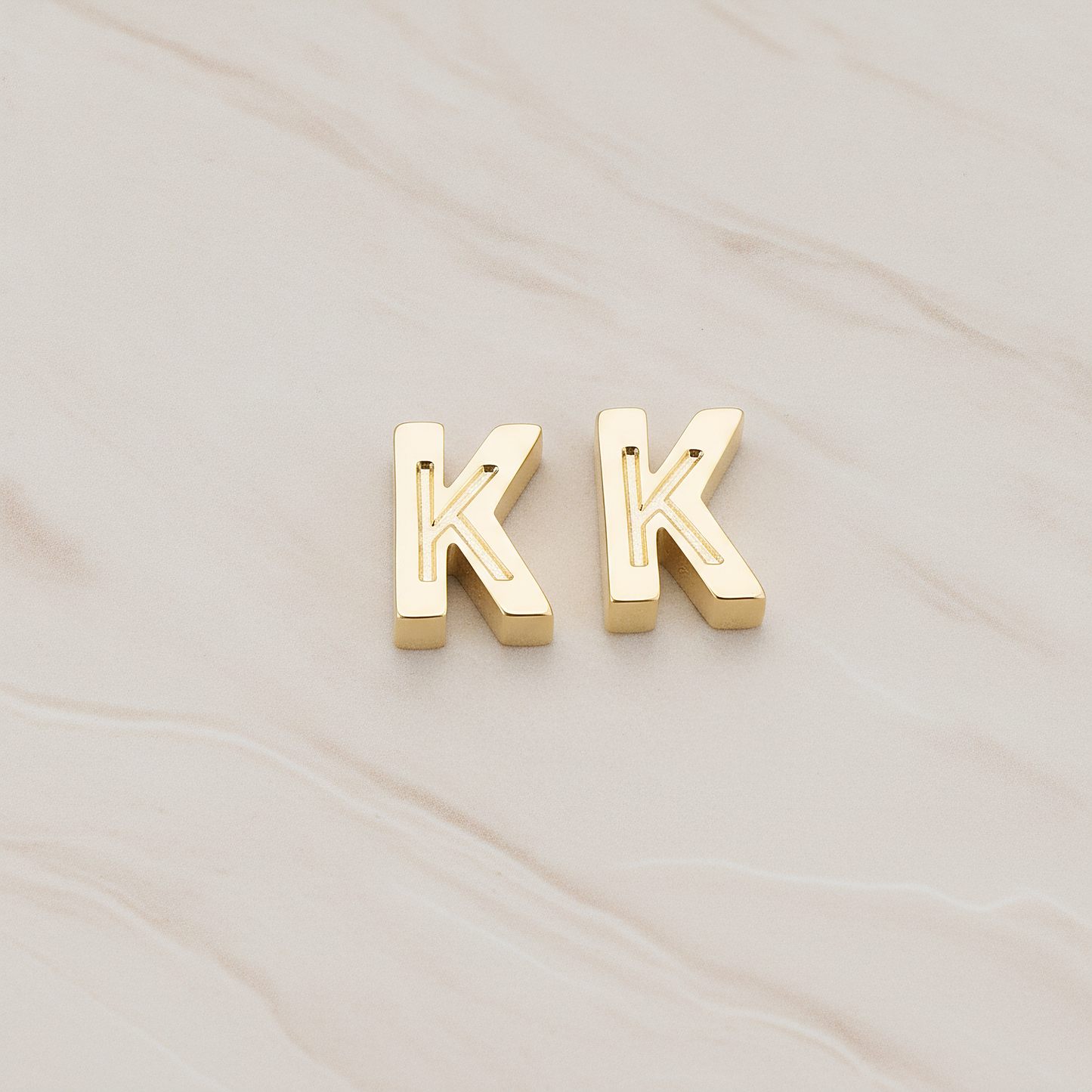 3D Initials Pendant, 2 Pc on warm marble background (PD.198)