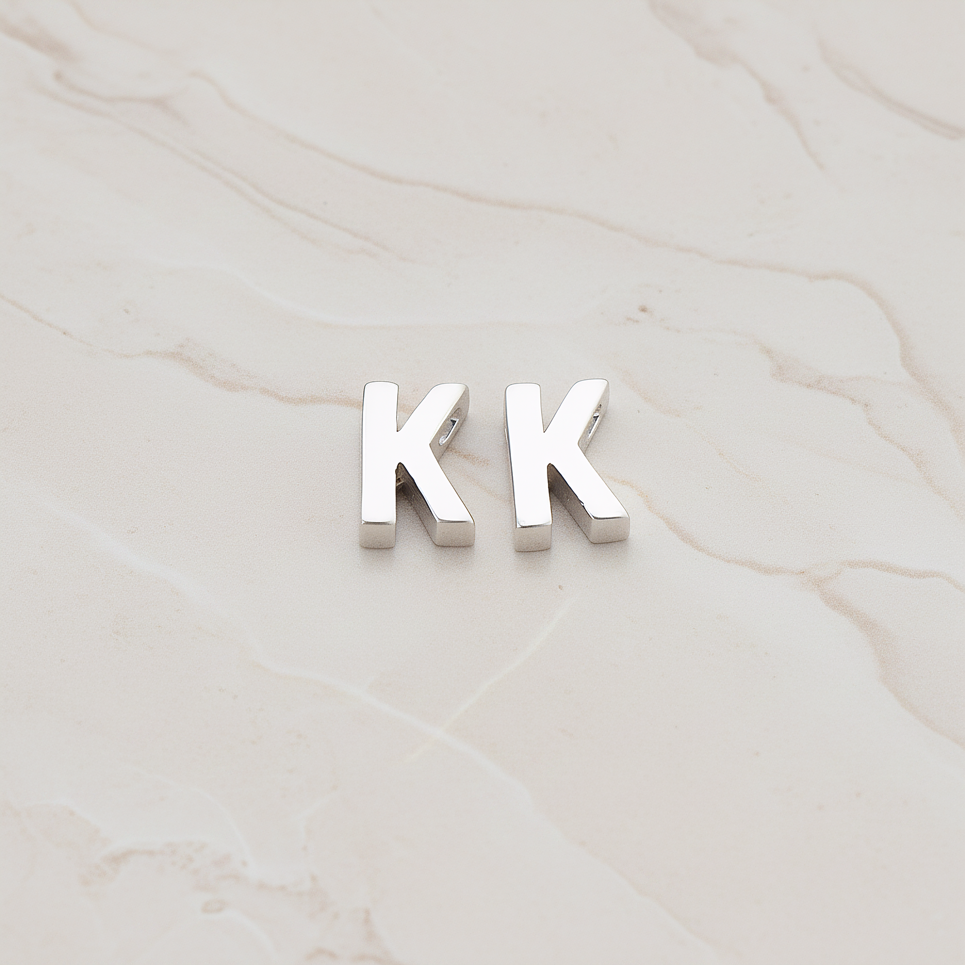 3D Initials Pendant, 2 Pc on warm marble background (PD.198)