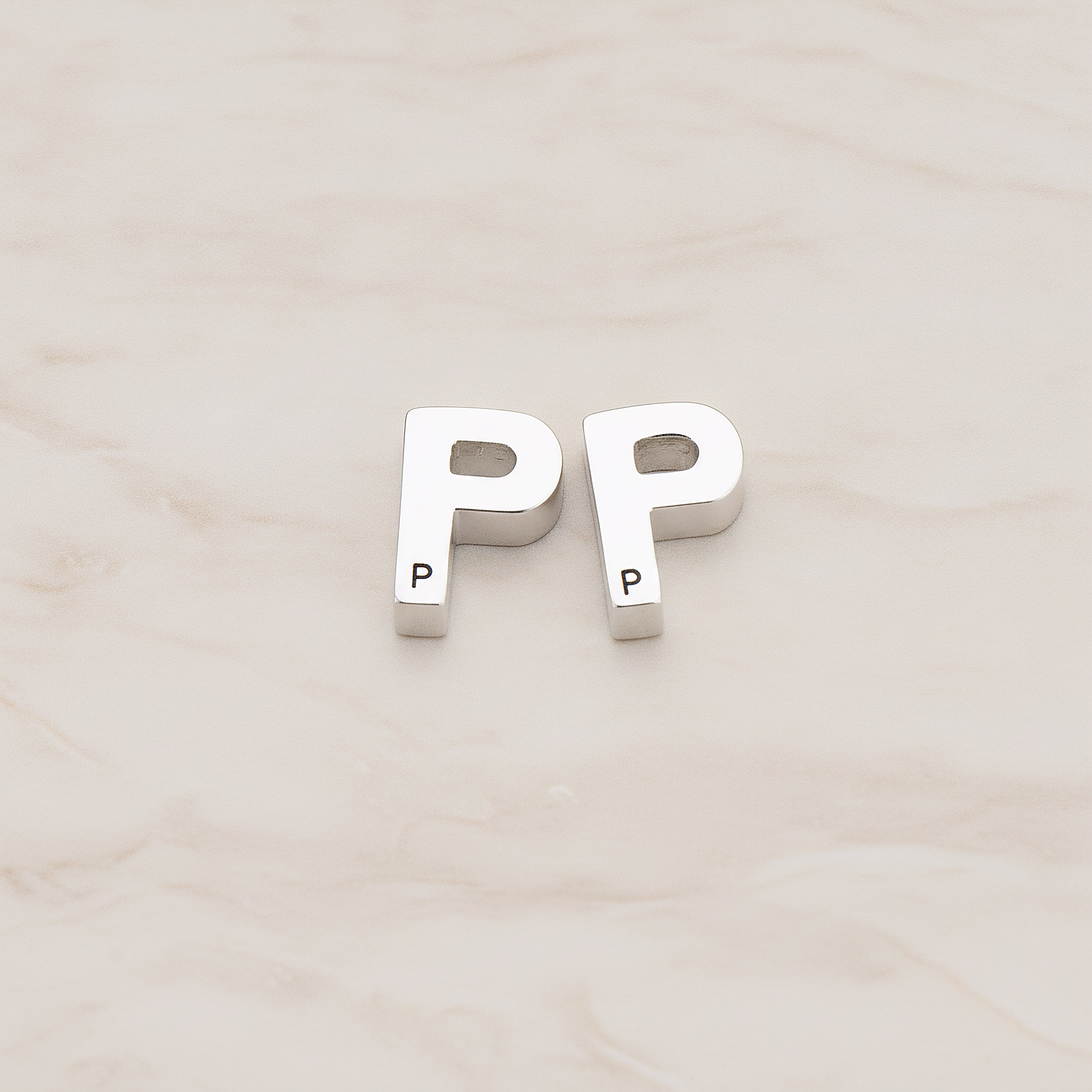 3D Initials Pendant, 2 Pc on warm marble background (PD.198)