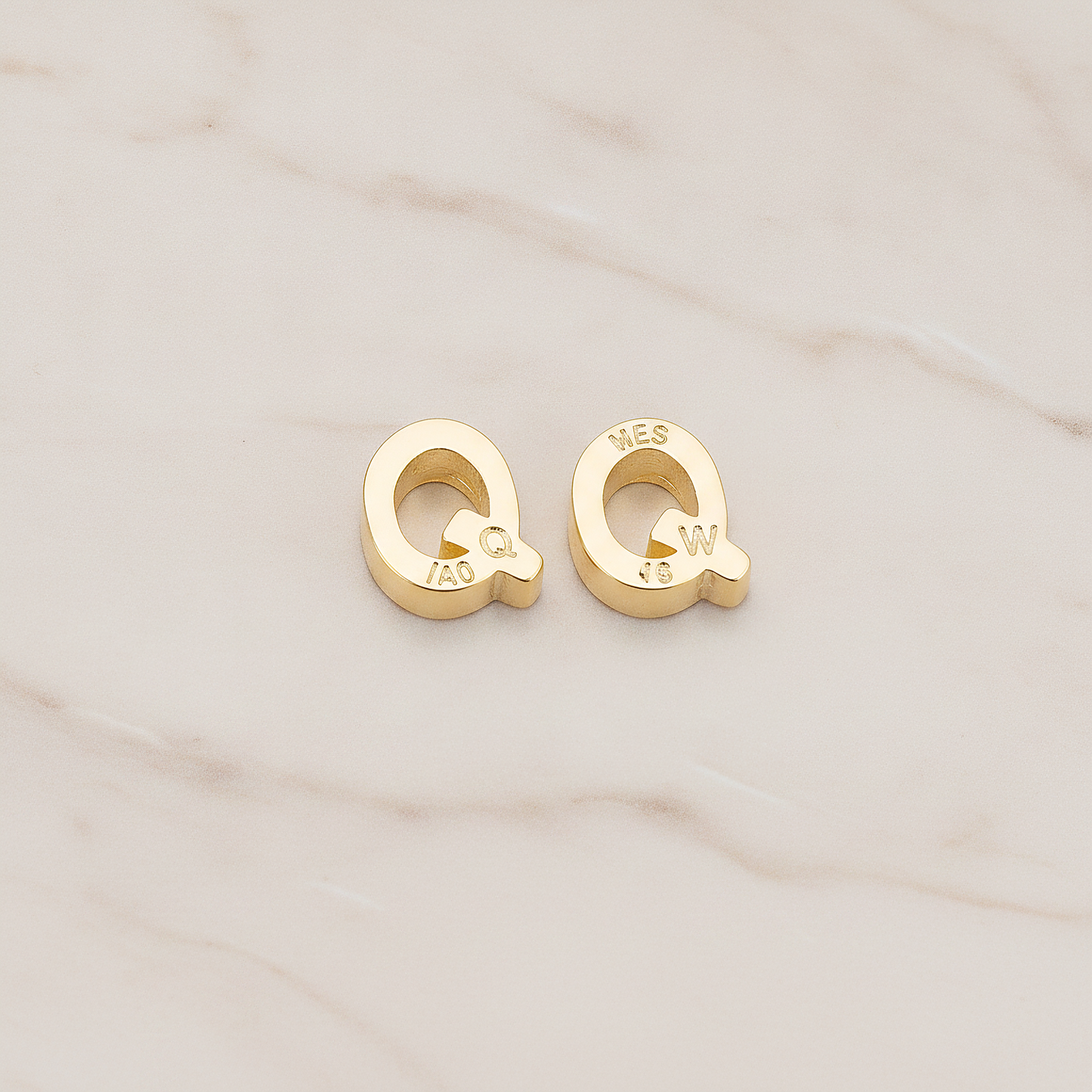 3D Initials Pendant, 2 Pc on warm marble background (PD.198)
