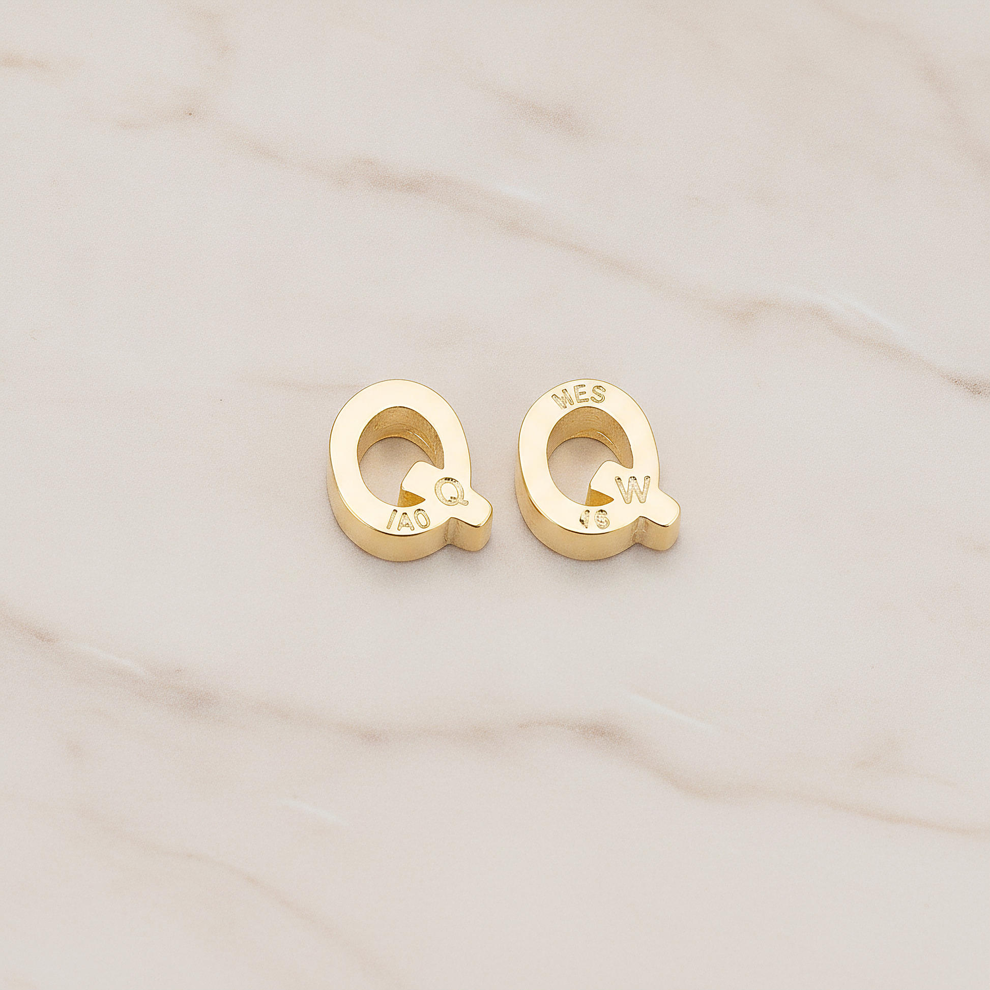 3D Initials Pendant, 2 Pc on warm marble background (PD.198)