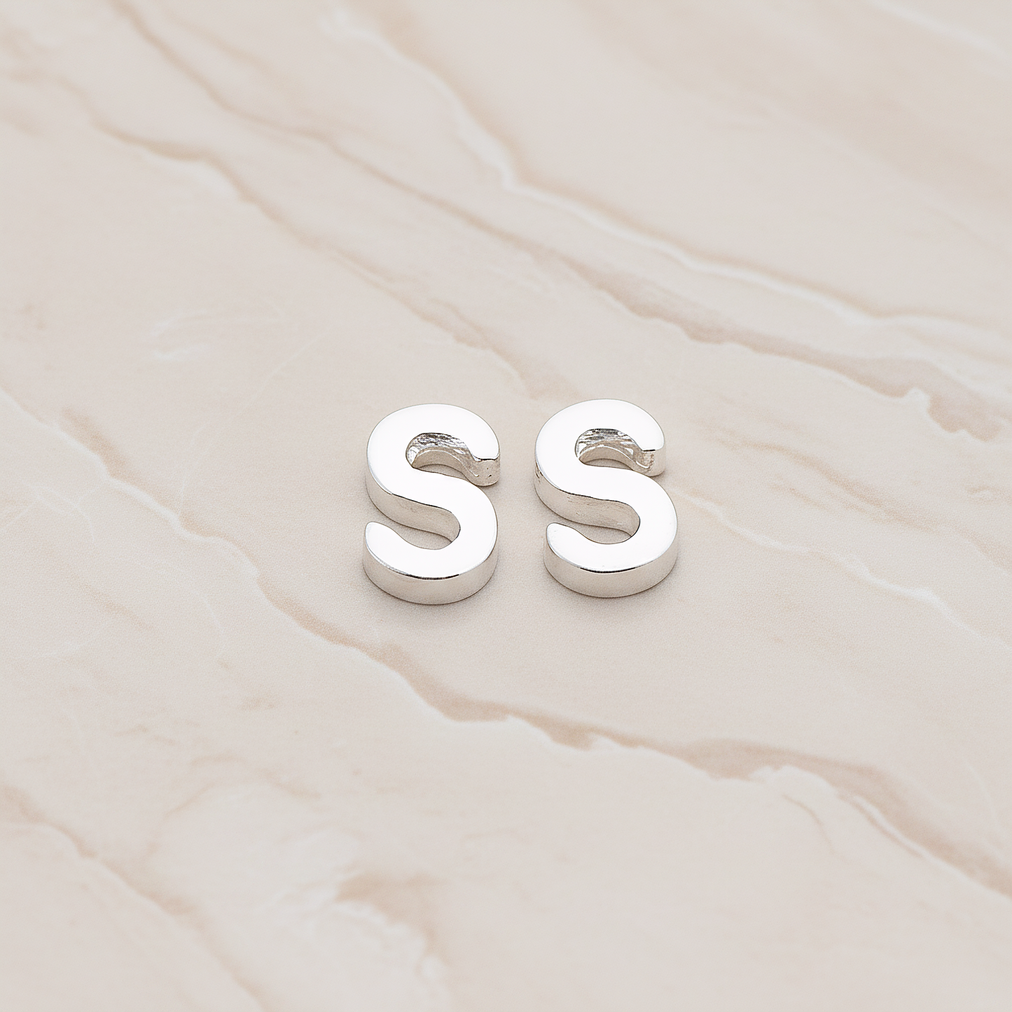 3D Initials Pendant, 2 Pc on warm marble background (PD.198)