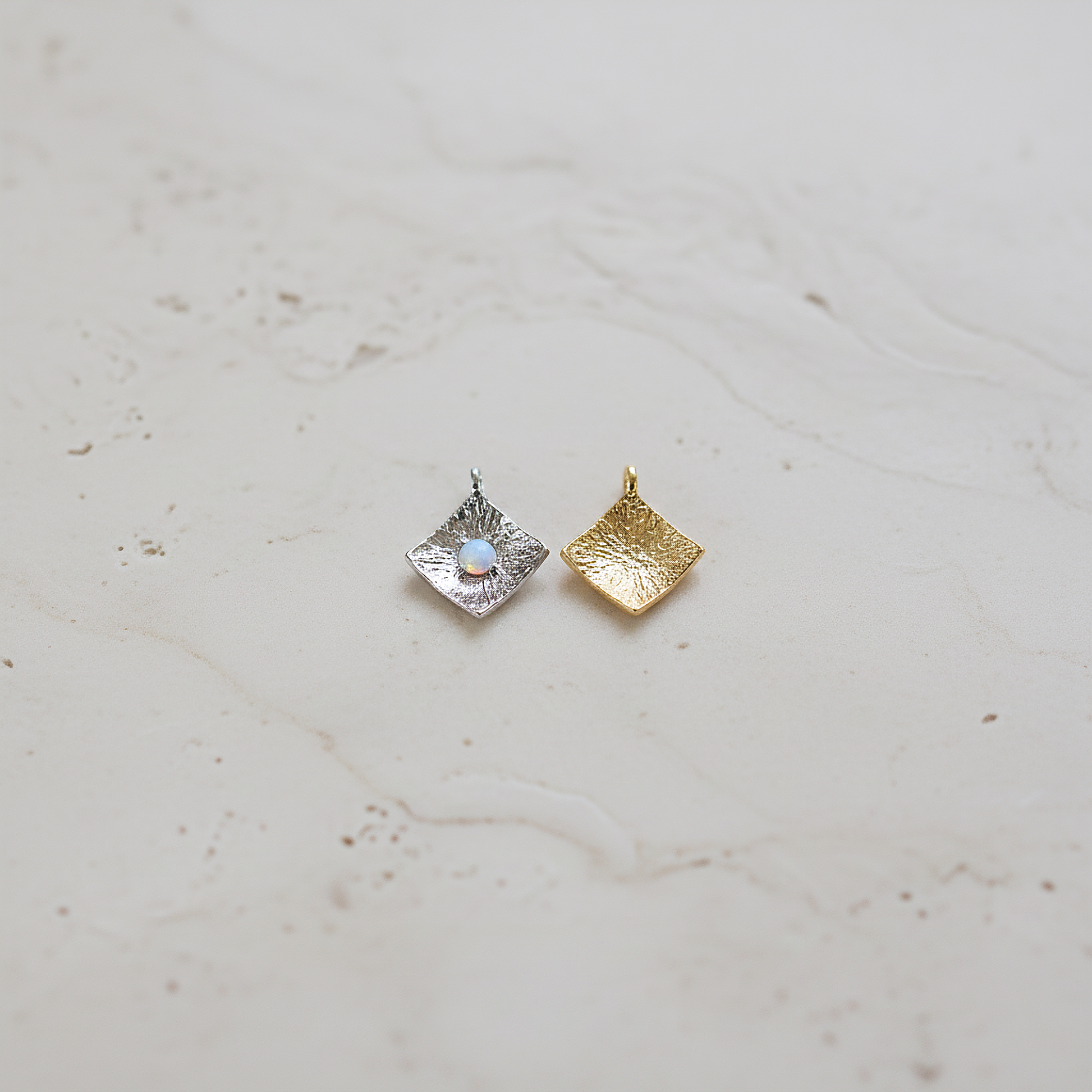 Opal Square Pendant, 2 Pc on warm marble background (PD.2082)