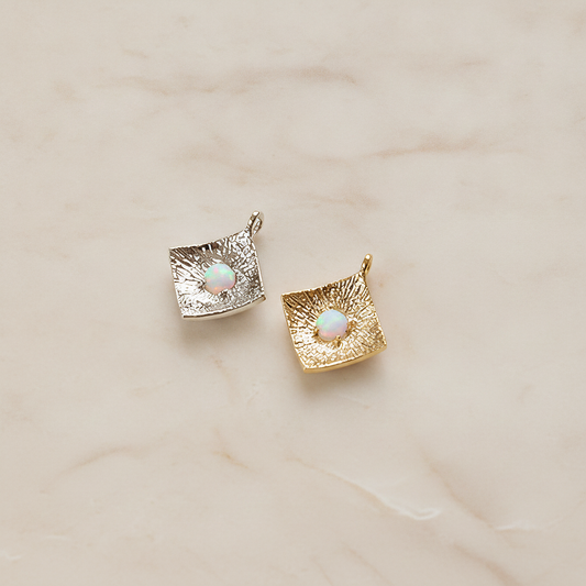 Opal Square Pendant, 2 Pc on warm marble background (PD.2082)