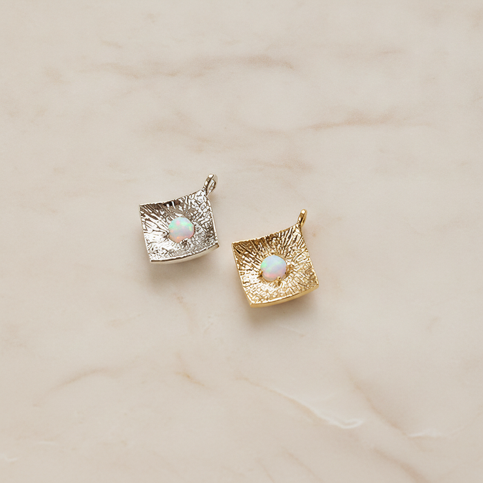 Opal Square Pendant, 2 Pc on warm marble background (PD.2082)