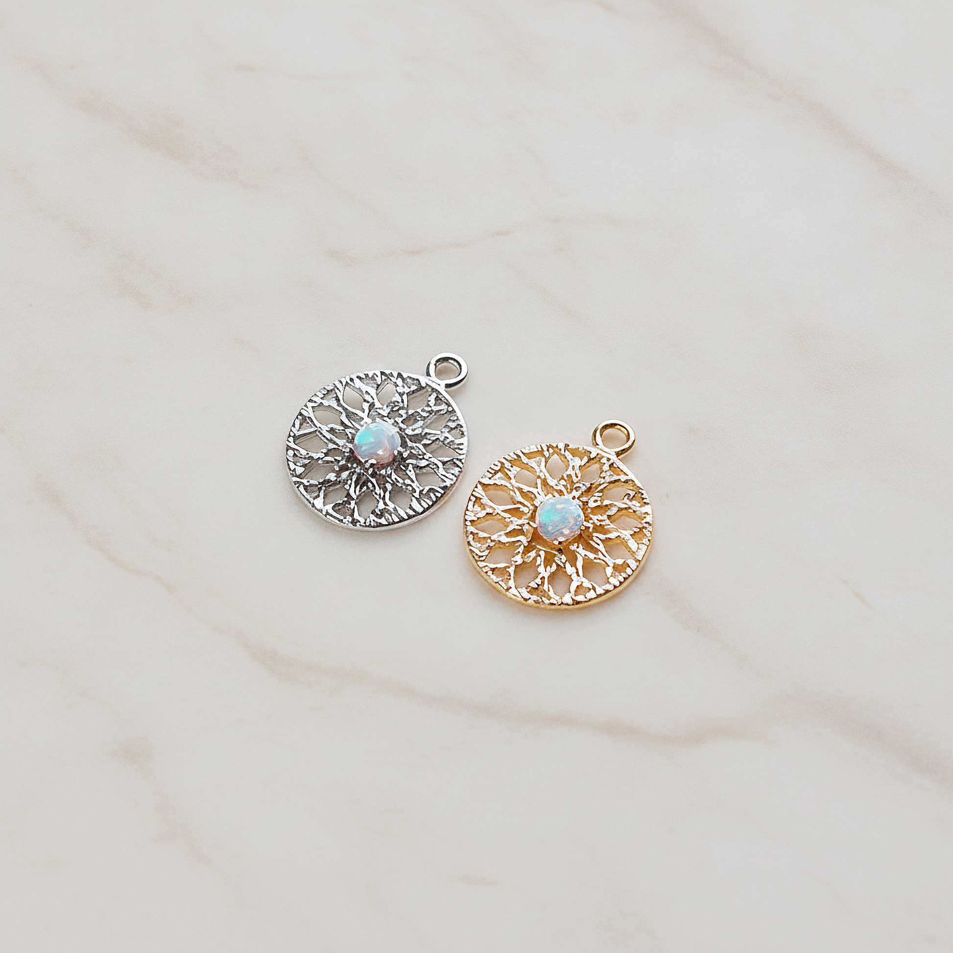 Opal Dreamcatcher Pendant, 2 Pc on warm marble background (PD.2083)