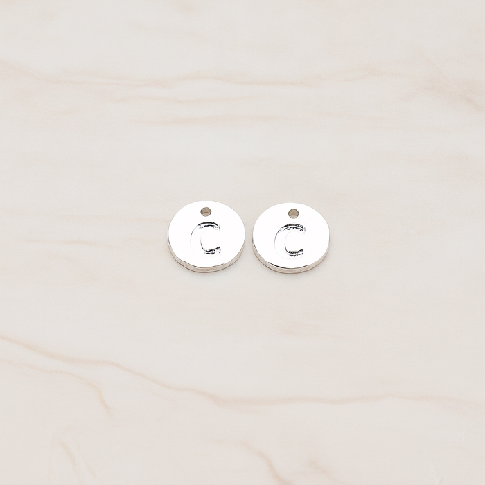 Round Disk Initial Pendant, 2 Pc on warm marble background (PD.219)