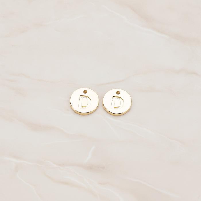 Round Disk Initial Pendant, 2 Pc on warm marble background (PD.219)
