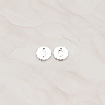 Round Disk Initial Pendant, 2 Pc on warm marble background (PD.219)
