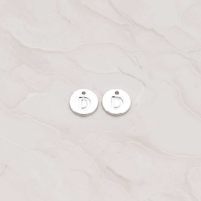Round Disk Initial Pendant, 2 Pc on warm marble background (PD.219)