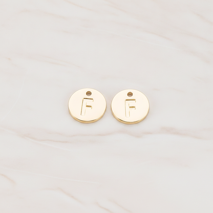 Round Disk Initial Pendant, 2 Pc on warm marble background (PD.219)