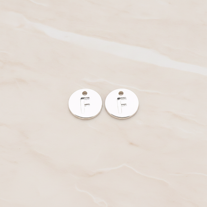 Round Disk Initial Pendant, 2 Pc on warm marble background (PD.219)