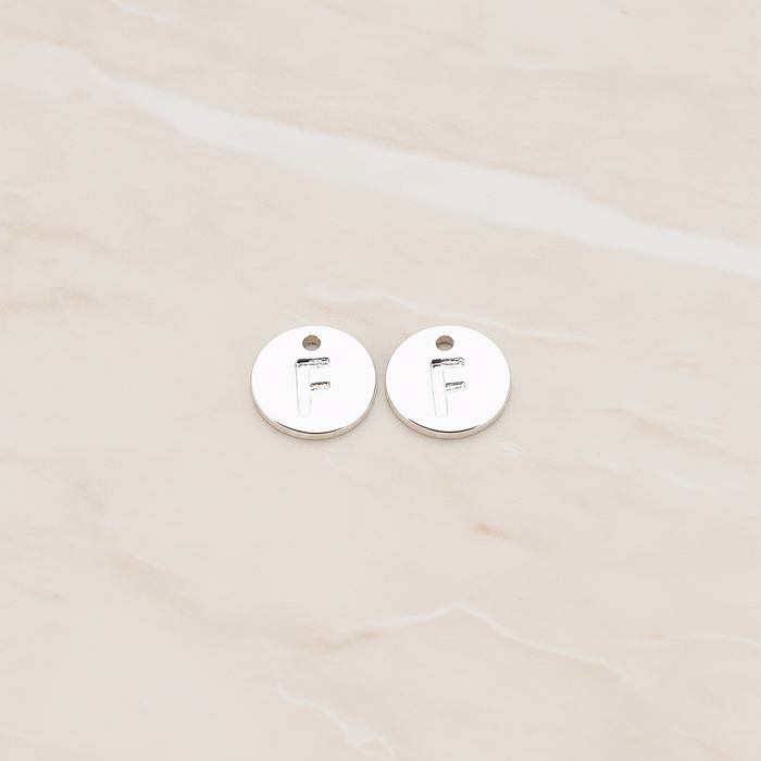 Round Disk Initial Pendant, 2 Pc on warm marble background (PD.219)