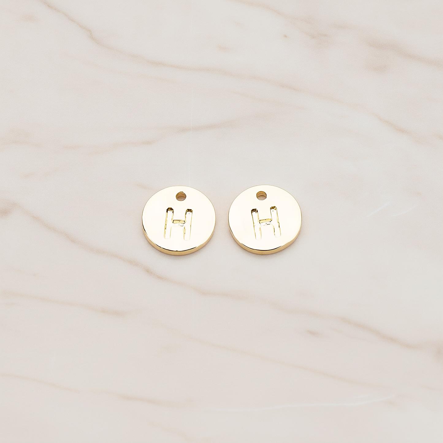 Round Disk Initial Pendant, 2 Pc on warm marble background (PD.219)