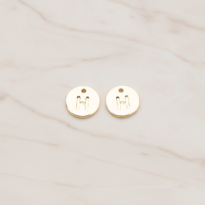 Round Disk Initial Pendant, 2 Pc on warm marble background (PD.219)